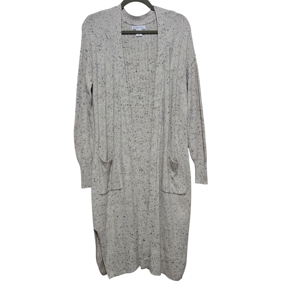London Kaye Boho Oatmeal Confetti Knit Longline Duster Cardigan Sweater Womens S